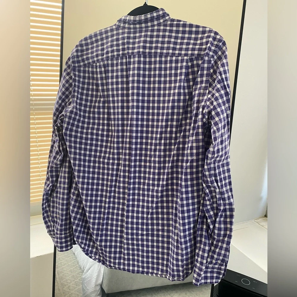 J. Crew - 100% Cotton Navy Blue and White Plaid Button Down Shirt - Size M